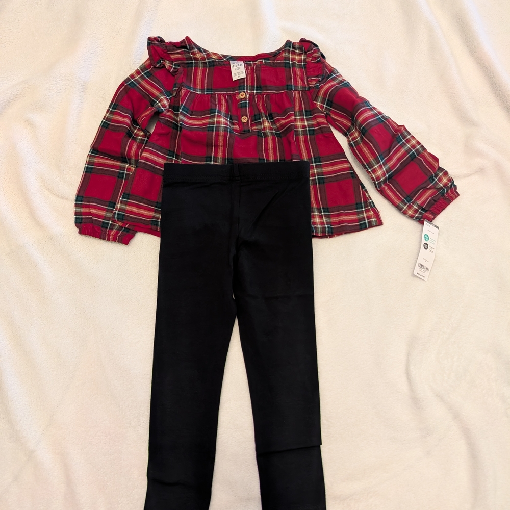 Carter's Red Plaid Shirt and Black Pants Set